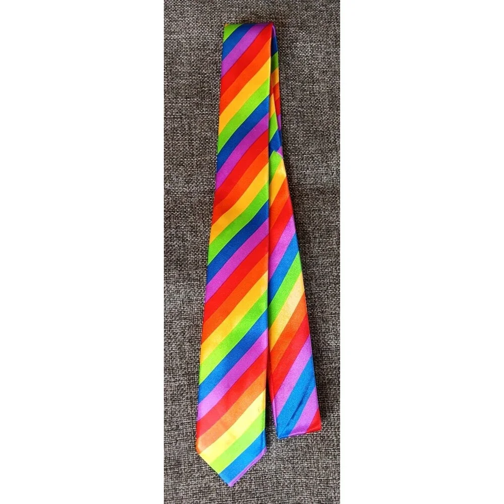 Tie 70s 80s 90s Y2K Mens Bright Rainbow Skinny 2.25 Wide 58 Long